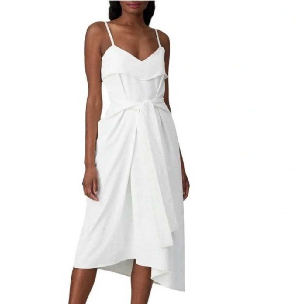 Colovos White Strappy Tie Waist Silk Midi Dress Designer  | Size 4 | $625 Retail